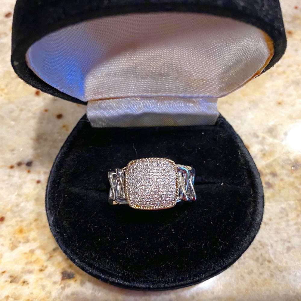 Effy Pave Diamond and sterling silver and gold ring size 6.